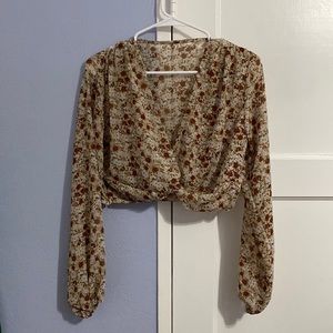 Sheer floral knot blouse